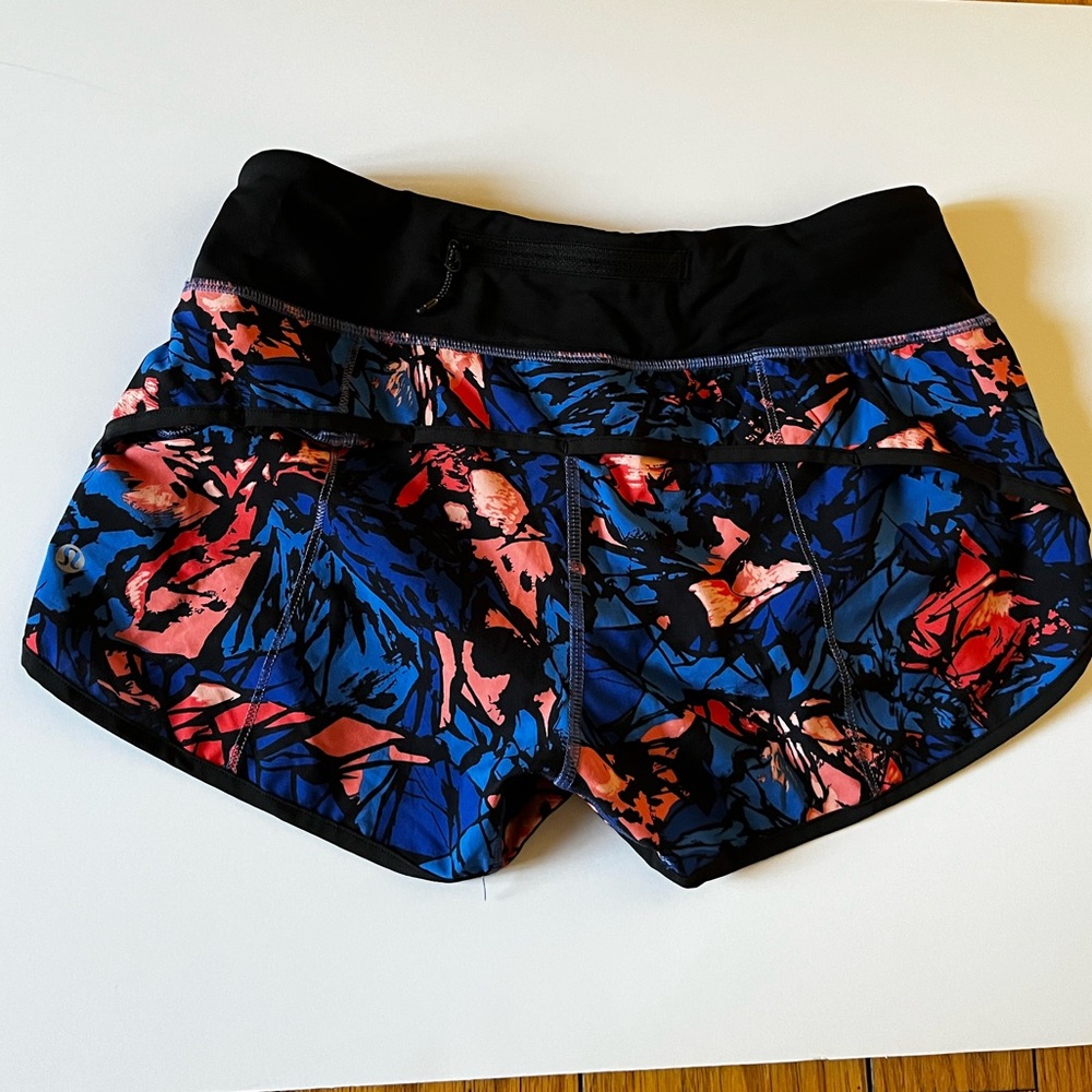 lululemon athletica blue & orange patterned speed shorts 4